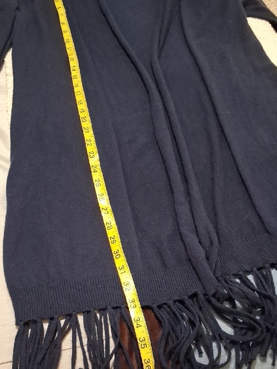 Jade Navy Long-Sleeve Fringe Open-Front Cardigan - Picture 5 of 5